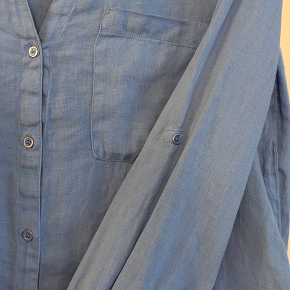 3 for $25! Zara Light Blue Button-Down Linen Button Down Long Sleeve Shirt, S - Picture 4 of 8